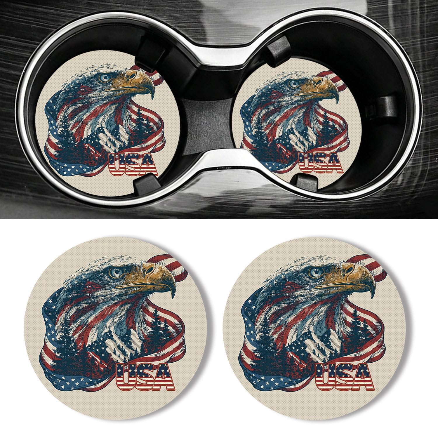 Universal Non-Slip Rubber Car Cup Coasters, 2-Pack