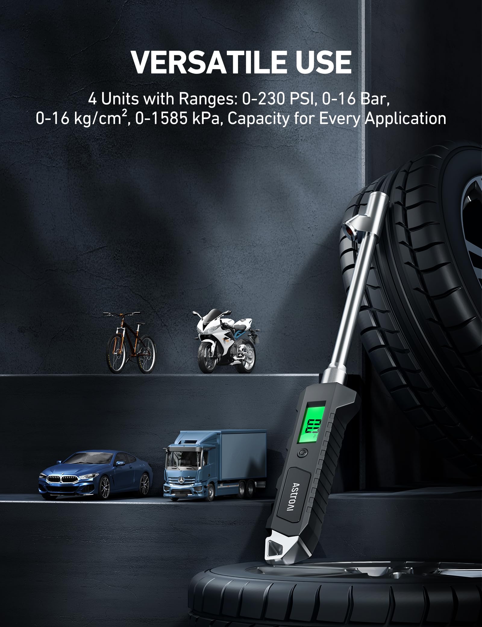 Heavy-Duty Digital Tire Pressure Gauge with Backlit LCD