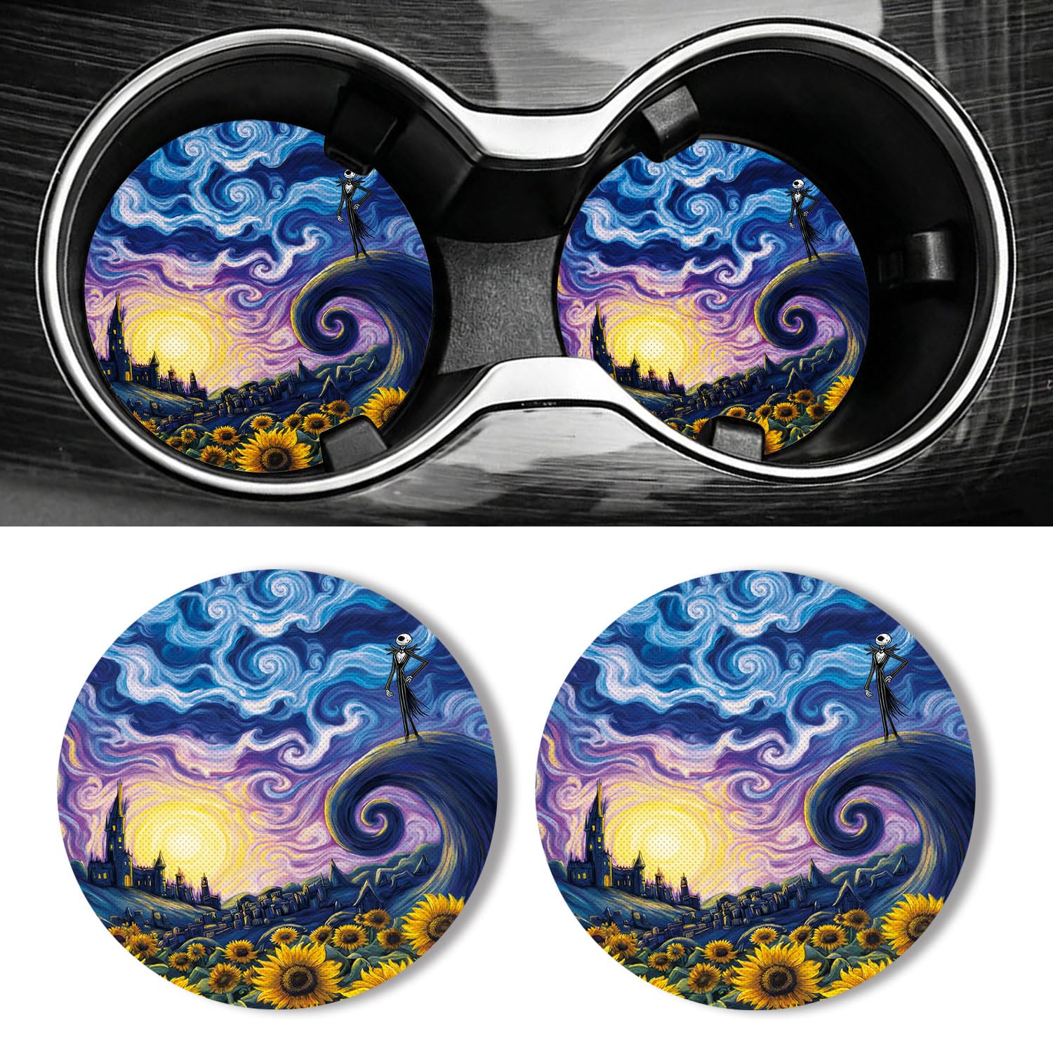 Universal Non-Slip Rubber Car Cup Coasters, 2-Pack