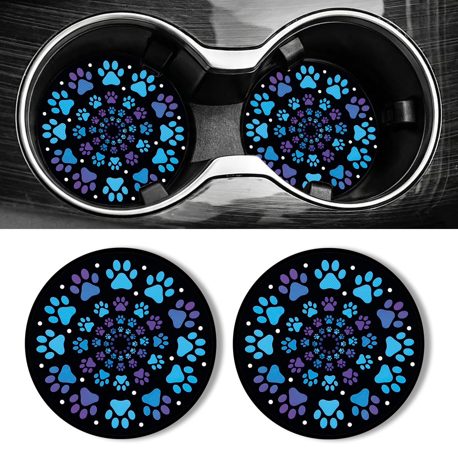 Universal Non-Slip Rubber Car Cup Coasters, 2-Pack