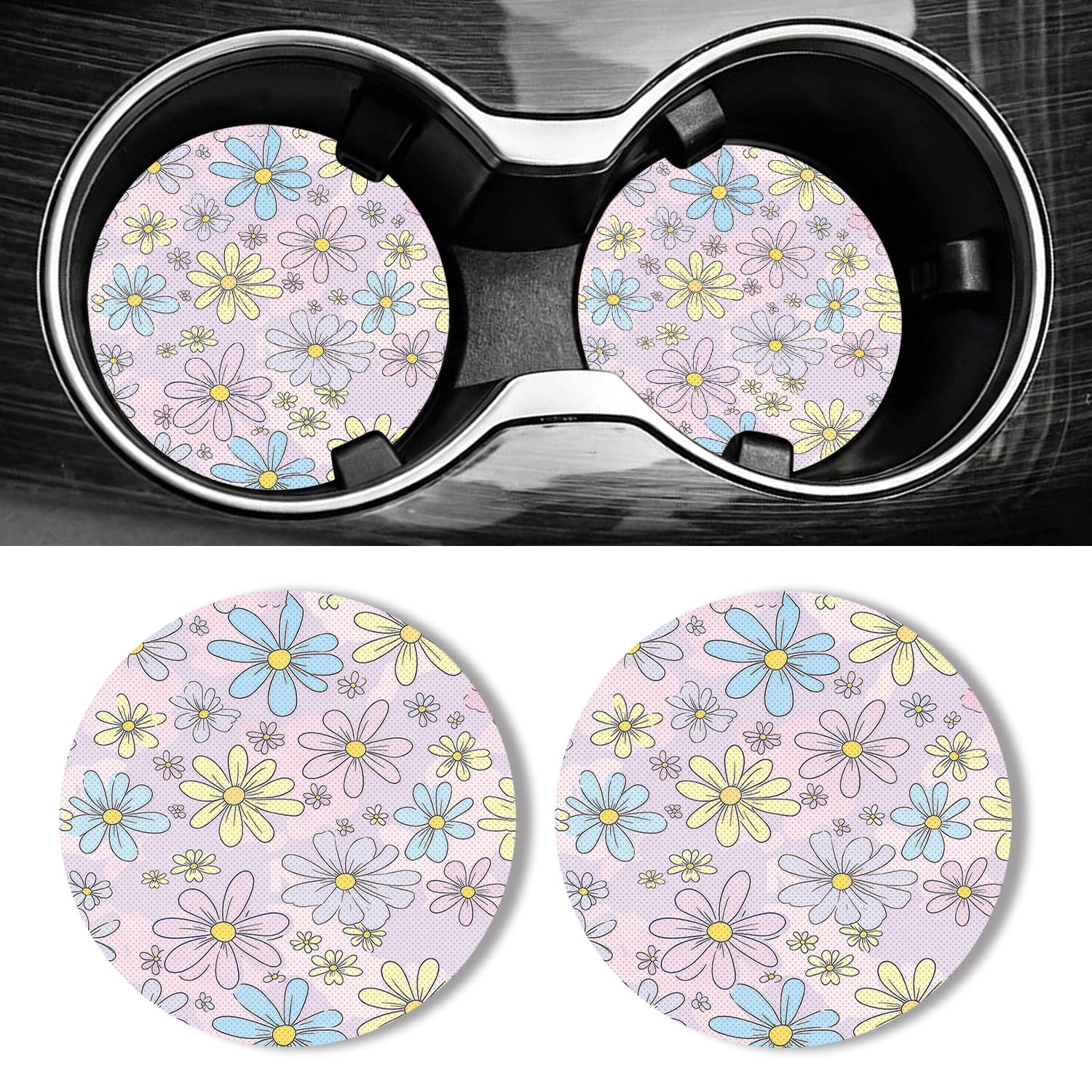 Universal Non-Slip Rubber Car Cup Coasters, 2-Pack