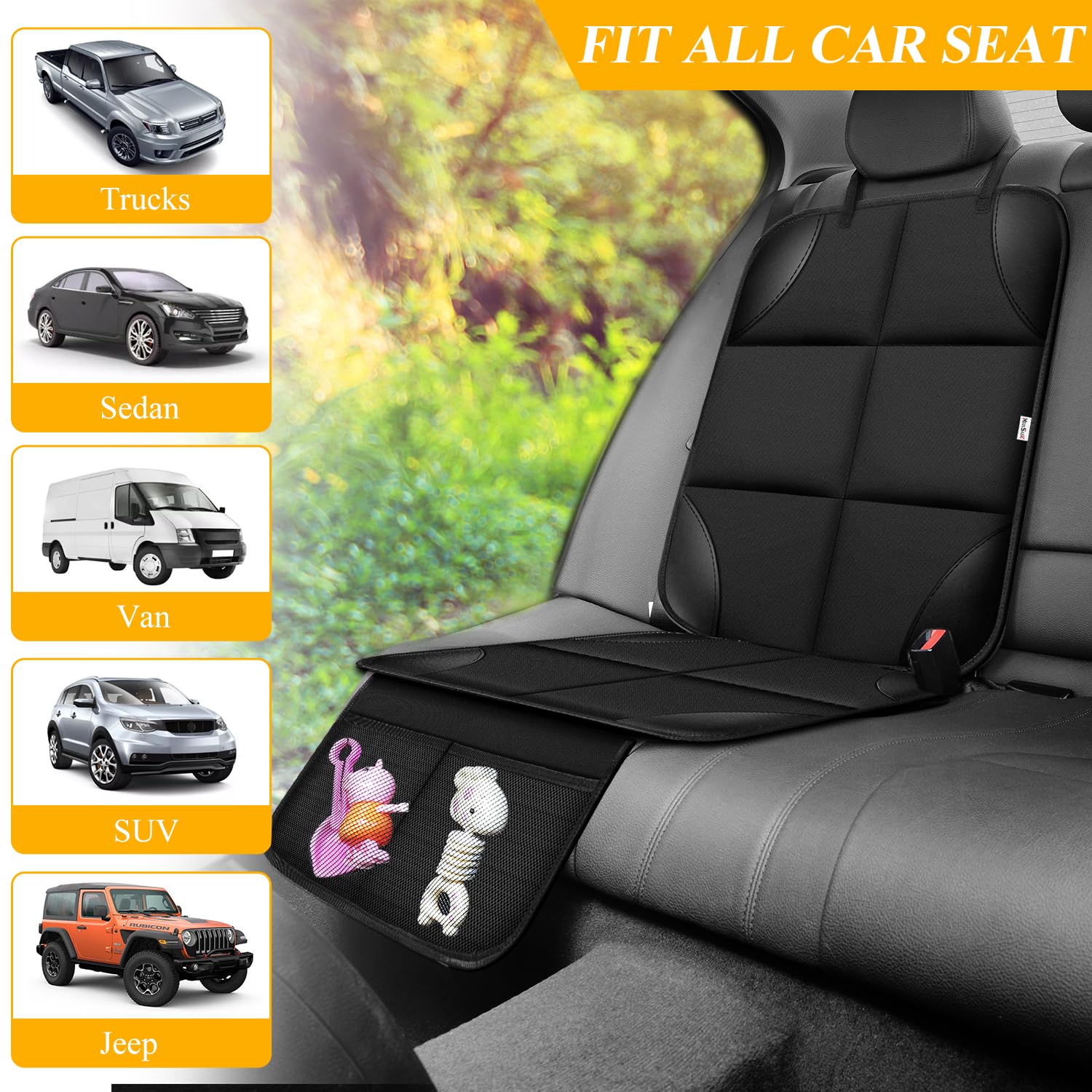 Meolsaek Car Seat Protector for Child Car Seat, Durable 600D Fabric Waterproof Car Seat Cover with Thick Pad Non-Slip Backing，No Imprints