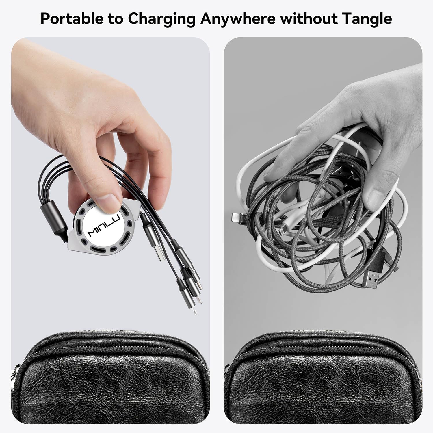 MINLU Multi Charging Cable 4A, 2Pack 4Ft Retractable Multi Fast Charger Cable, Multiple Charging Cord, 4 in 1 Multi USB Cable with Type C/Micro USB Ports for Cell Phones/IP/Galaxy/PS/Tablets/iPads