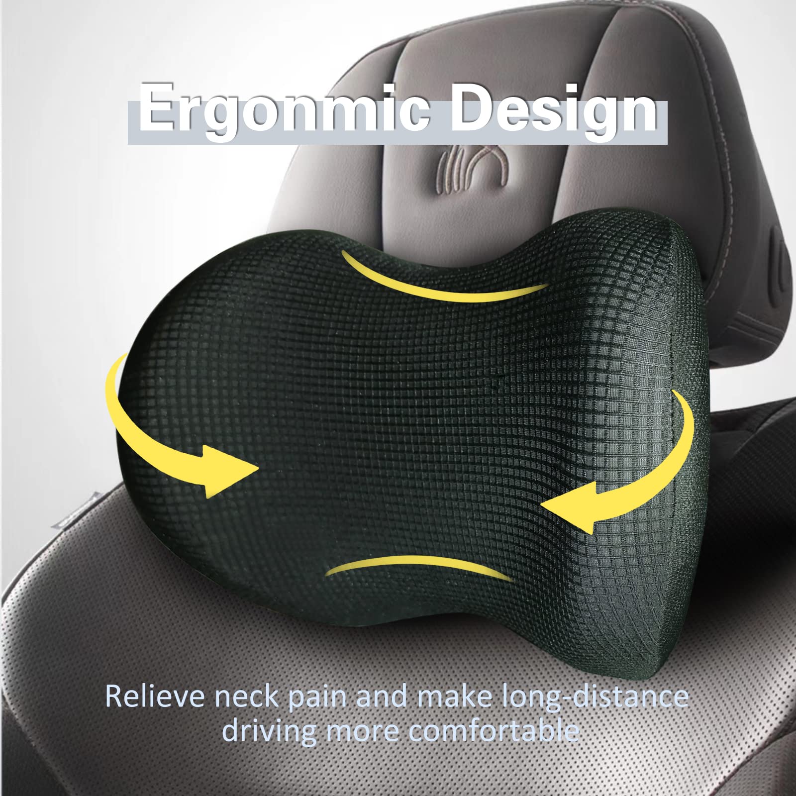 SPRFUFLY Super Soft Car Headrest Pillow, 100% Memory Foam Car Neck Pillow with Adjustable Strap & Breathable Removable Cover, Ergonomic Design - Travel Pillow Car Pillow for Neck/Back Pain Relief