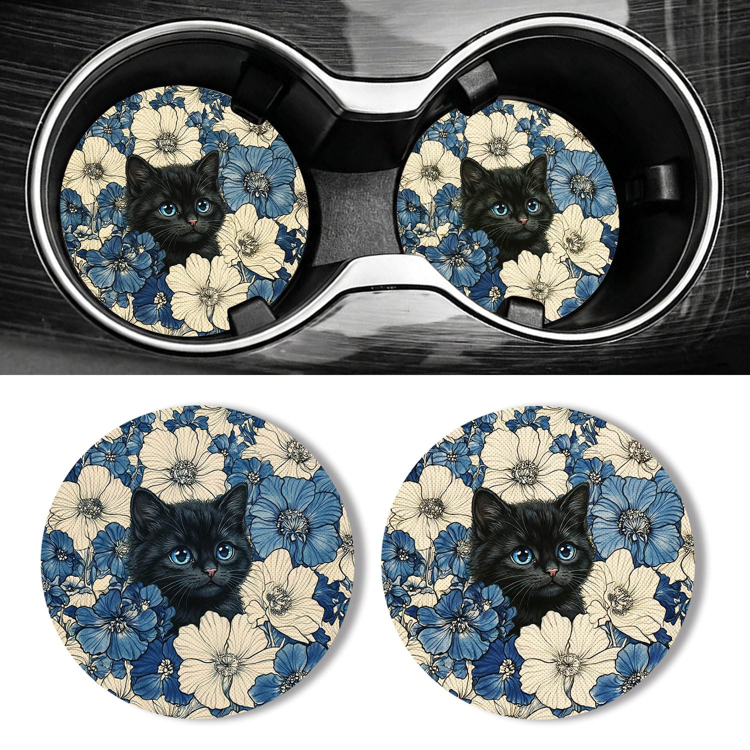 Universal Non-Slip Rubber Car Cup Coasters, 2-Pack
