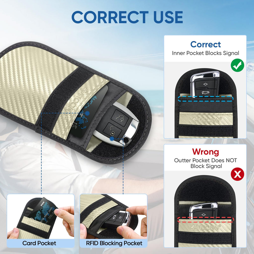 TICONN Faraday Bags for Car Keys Fob, Faraday Cage Protector, Car RFID Signal Blocking, Anti-Theft Pouch Anti-Hacking Case Blocker