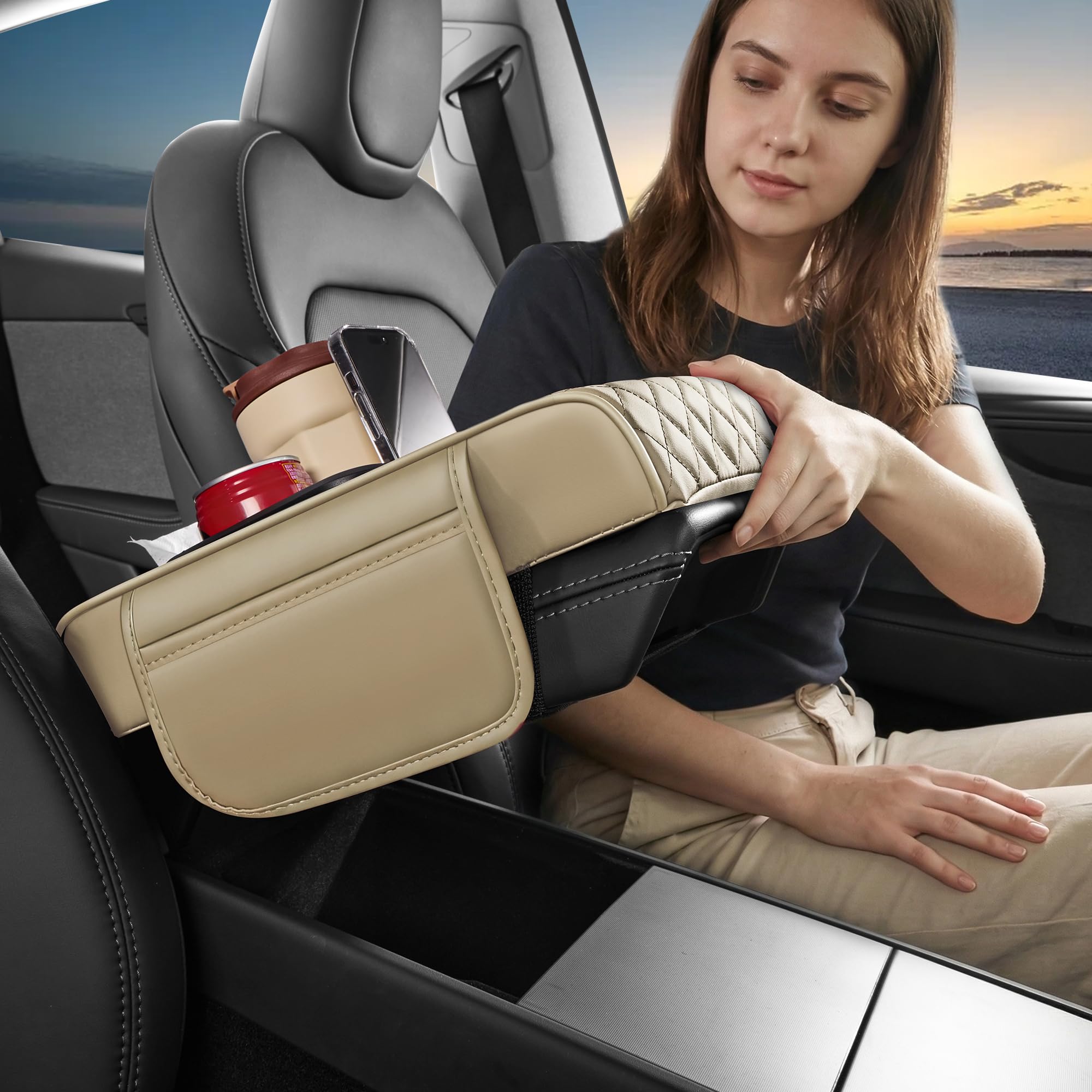 5-in-1 Nappa Leather Center Console Armrest Cover