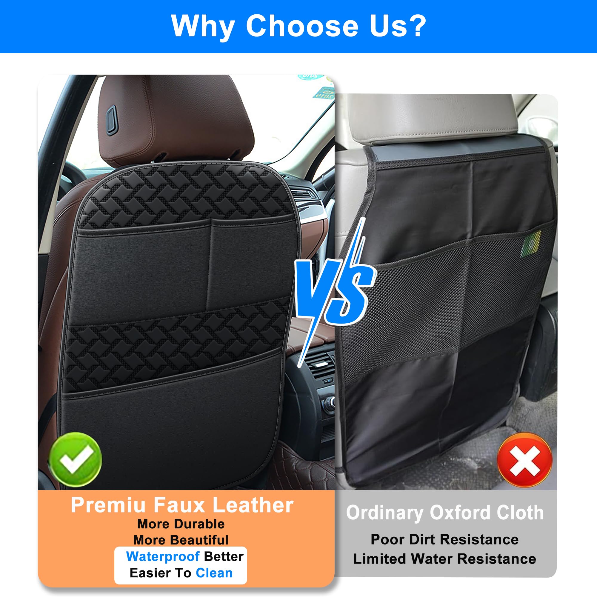 NUWQICD Car Kick Mats Back Seat Protector with 2 Pocket Storage Organizer