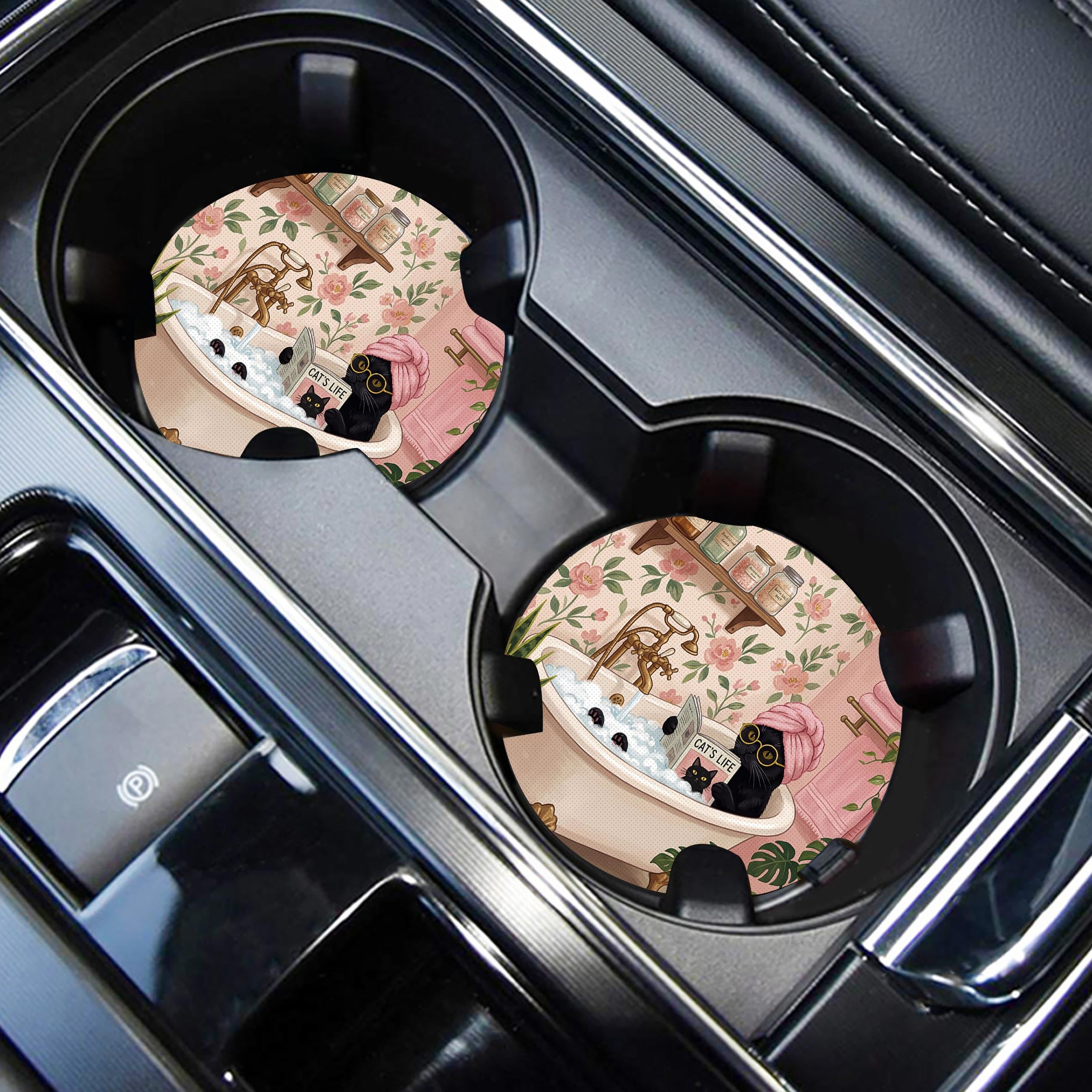 Universal Non-Slip Rubber Car Cup Coasters, 2-Pack